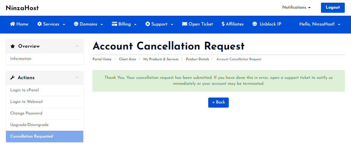 Congrats, cancellation request submitted.
