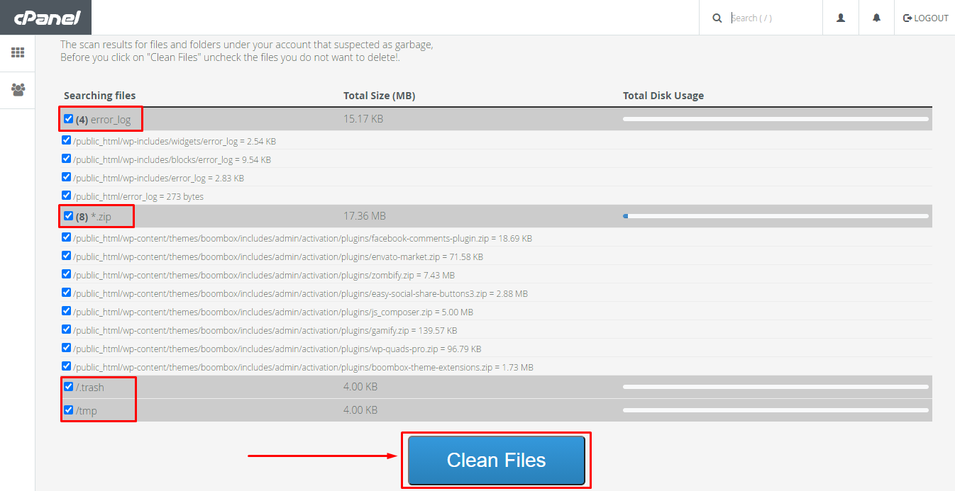 Select & click on Clean Files