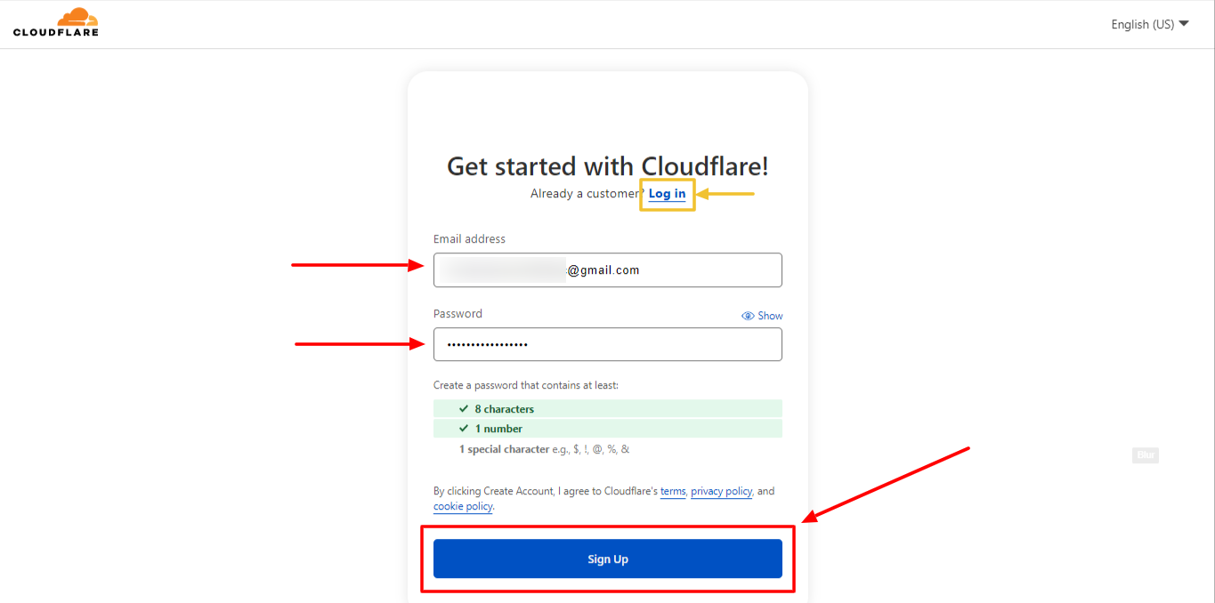 Sign Up on Cloudflare