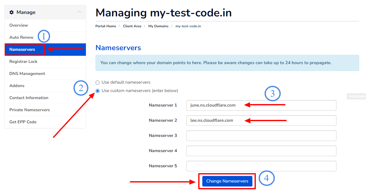 Change your domain nameservers