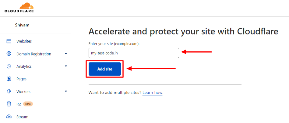 Add Site to Cloudflare