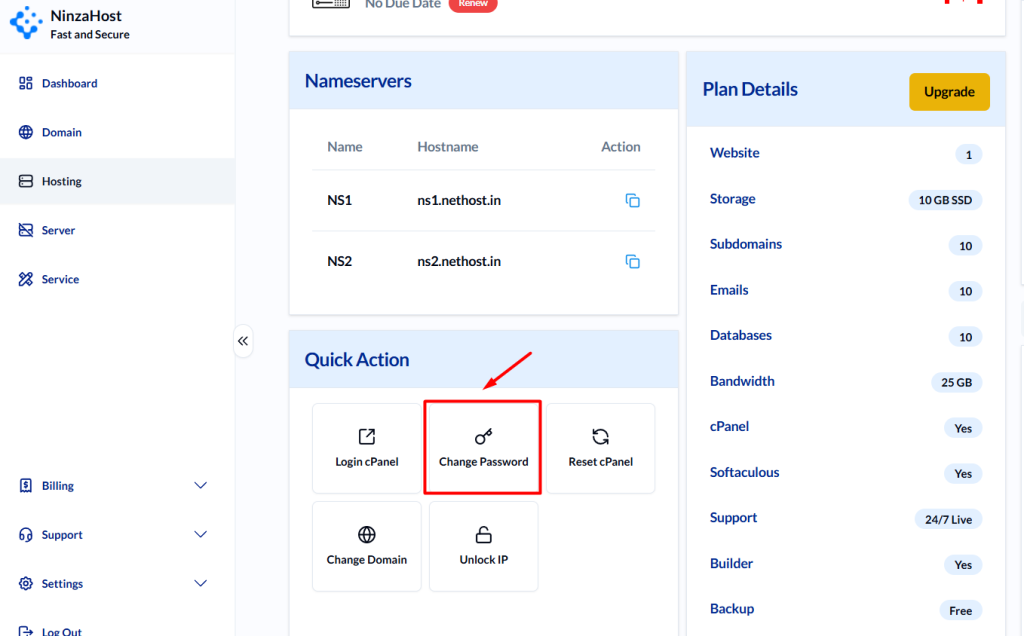 How to Change cPanel Password from Client Area? - NinzaHost